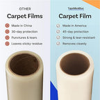 TapeManBlue Carpet Protection Film, 48 inch x 200 feet, Made in The USA, Strong and Durable Plastic Carpet Protector with Easy Unwind and Clean Removal, Clear Self-Adhesive Surface Protective Film
