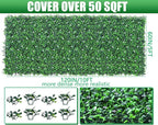 60"x 120"(50 sq.ft) Artificial Boxwood Roll Panels with Flowers, UV-Anti Faux Ivy Leaves Privacy Fence Screen, Grass Wall Roll Panels for Indoor Home Decor and Outdoor Garden Backyard