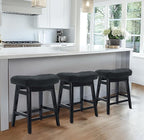 Counter Height Black Bar Stools Set of 6 for Kitchen Counter, Backless Farmhouse Kitchen Island Barstools with Upholstered Faux Leather Saddle Seat and Solid Wood Legs Modern 24 inch Bar Chairs
