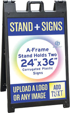 One Black Signicade Deluxe A-Frame with 2 Custom Printed Signs