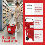 dbest products GoCart, Red Grocery Cart Shopping Laundry Basket on Wheels