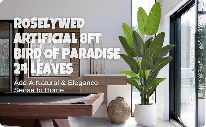 Artificial Bird of Paradise Tree 8FT 24 Leaves Tall Large Fake Faux Tropical Banana Plant 96 Inch Black Pot for Indoor Home Office Poolside Porch Mall Hotel School Decor Housewarming Gift