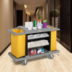 Premium Hotel & Housekeeping Cart on Wheels, 154LBS Multifunctional Commercial Cleaning Cart with Large Capacity Vingyl Bags, Comfor Grip Handles and Easy Move Casters, Gray