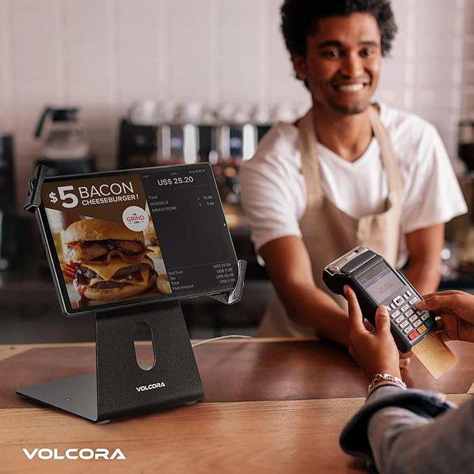Volcora Anti-Theft Tablet Stand iPad Kiosk Stand with Lock, Black 10-13'' iPad Stand for Desk, Swivel, Adjustable iPad Holder For Desk, iPad Mount For Desk For POS Register, Retail Business, Cashier