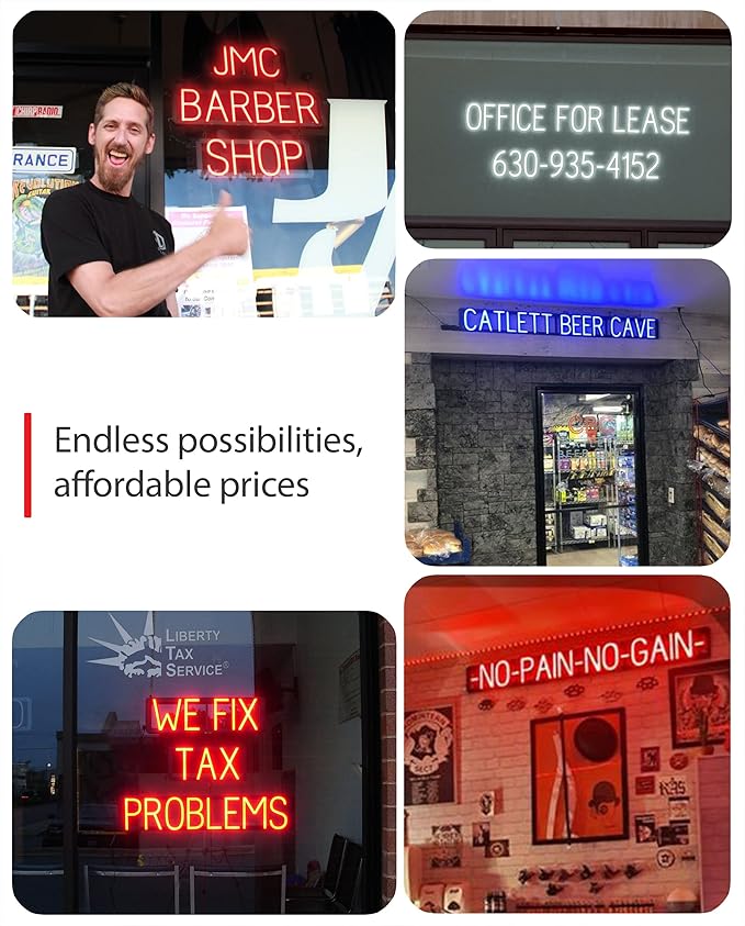 SpellBrite Custom Signs for Business | Custom Neon Sign Look, LED Light Source | Changeable 6.3" LED Letters (1 row, 17 characters)