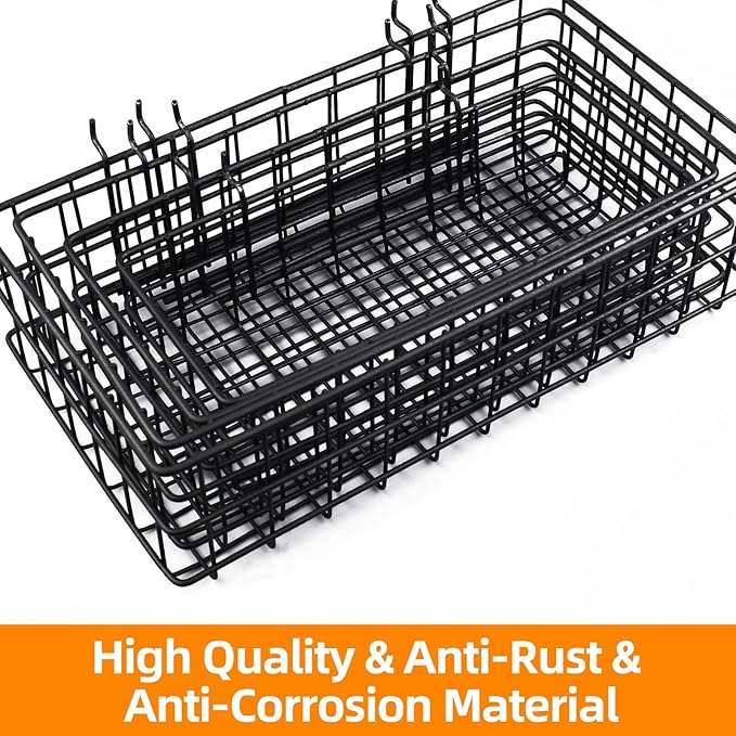 4 Pack Pegboard Baskets Hooks Set, Square Style 4 Size Peg Board Organizer Basket Bins Accessories for Workbench,Garage Storage,Tool Hanger