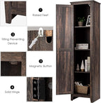 Giantex Tall Storage Cabinet Free Standing Floor Storage Tower with Four Shelves and Single Door, Narrow Cabinet for Bedroom, Living Room, Bathroom 17x16x72 Inch Utility Storage Cabinet (Coffee)