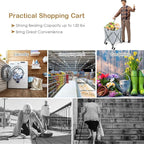 Goplus Folding Shopping Cart with Wheels, Grocery Cart with Removable Oxford Cloth Liner, Lightweight Utility Cart for Groceries Laundry, Gray