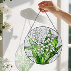 Lily of The Valley Flower Stained Glass Suncatcher, Stained Glass Window Hanging, 8 Inch Green Plants Suncatcher Decor, Gifts for Mother's Day, Mom Gift, Grandma Gift, Gifts Idea