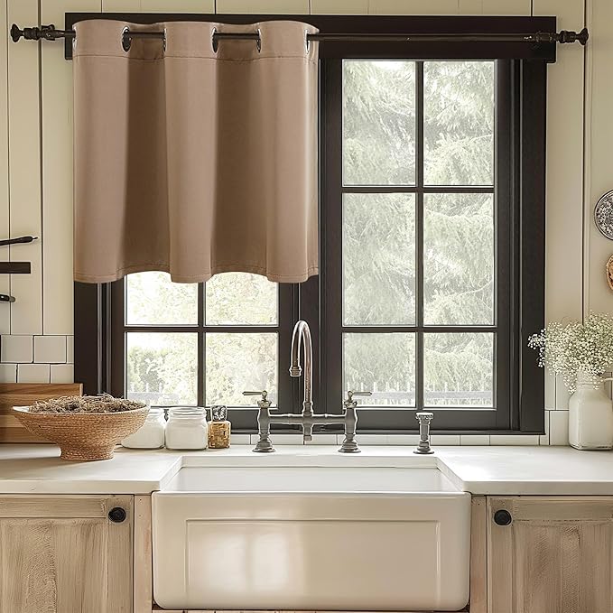 ChrisDowa Blackout Curtains 36 Inches Long for Living Room, Grommet Thermal Insulated Room Darkening Curtains for Bedroom (1 Panel Set, Cappuccino, 42W x 36L)