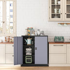 Metal Storage Cabinet-36” Tall Steel File Cabinets with Lockable Doors and Adjustable Shelves-Black&Gray Steel Storage Cabinet for Home Office, School, Garage