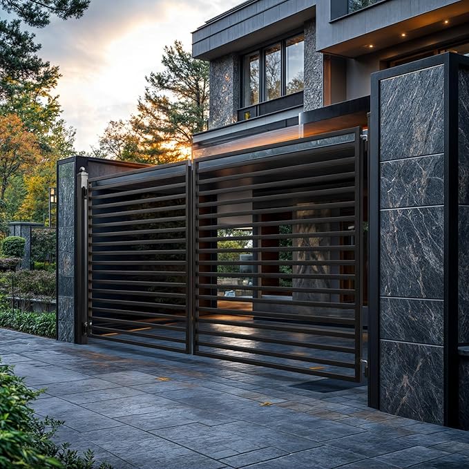 ZUMI Dual Swing Driveway Gate, 12x6 ft. Outdoor Steel Fence for Home Security, Heavy-Duty Weatherproof Iron Kit, Brooklyn Style