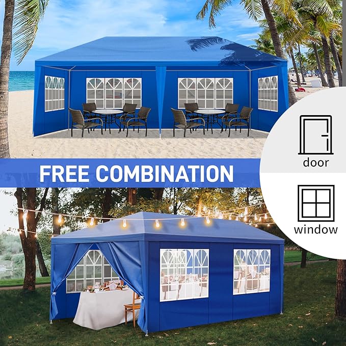 10x20 FT Party Tent, Outdoor Wedding Tents for Parties, Canopy Event Tent with 6 Removable Sidewalls, Waterproof Gazebo Shelter for Birthday Parties, Weddings, BBQs & Events (10X20FT-6Sides Blue)