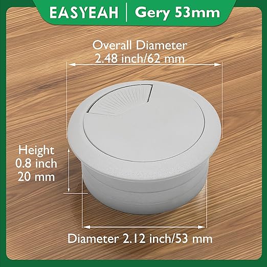 2 Pcs Desk Grommet 2-1/16" / 53 mm, Desk Cord Hole Cover, Cable Grommet ABS Plastic, Desk Hole Grommet for Home & Office Pc, Detachable Adjustable Cable Cord Organizer-Light Grey