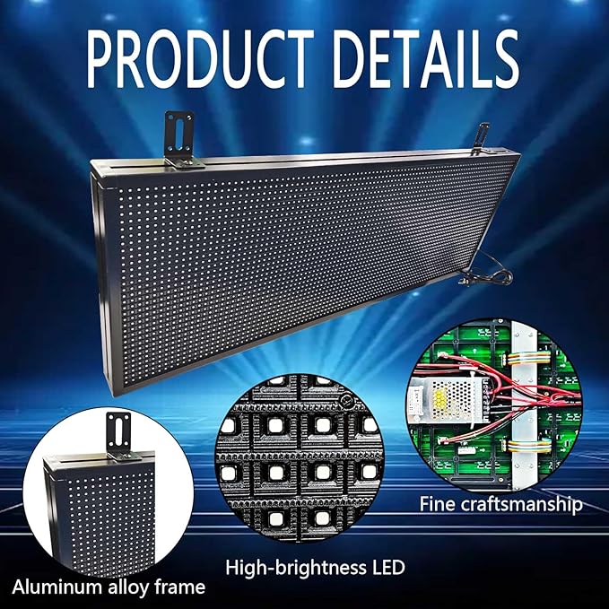 HS Programmable Scrolling Led Sign, Outdoor Digital Display Messsage Board, Full Color High Brightness WIFI Control,Text Customable, for Business Store Restaurant Public(P10 39''x14'')