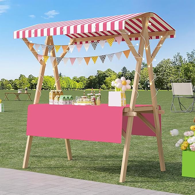 Outdoor Vendor Cart, Portable Cart with Canopy, Movable Stall Display Stand, Foldable Vending Stand Kiosk Display Trolley with Canopy, for Market, Street Food, Events(Pink 2,150cm/59in)