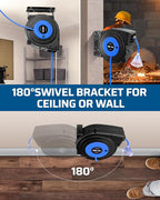 DEWENWILS Heavy Duty Cord Reel, 40FT Retractable Extension Power Cord, 12AWG/3C SJTOW, 3-Lighted Triple Outlets, 15A Circuit Breaker, Wall/Ceiling Mounted, Adjustable Stopper UL Listed, Blue