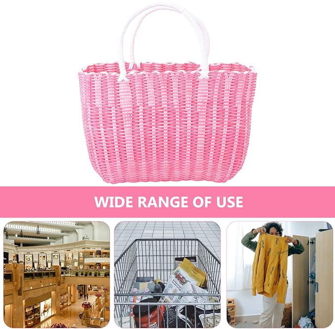 Cabilock Market Basket Woven Straw Basket African Basket Straw Beach Bag Reusable Grocery Shopping Bag Tote Bag Big Capacity Travel Tote Purse