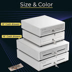 Volcora 13" Cash Register Drawer for Point of Sale (POS) System with 4 Bill 5 Coin Cash Tray, Removable Coin Compartment, 24V, RJ11/RJ12 Key-Lock, Media Slot, White - for Stores, Shops and Businesses