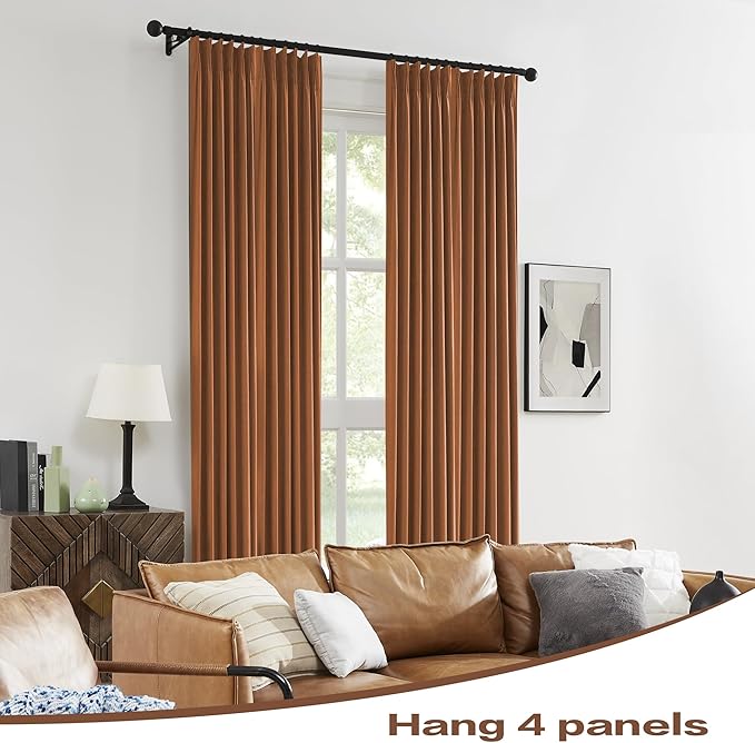 DUALIFE Pinch Pleatd Blackout Curtains 95 Inches Long, Boho Linen Rustic Copper Color Retro Room Darkening Privacy Curtains Drapes with Hooks for Living Room Bedroom 2 Panels Terra Cotta Rust 50x95