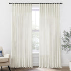 Extra Wide Curtains 70 In Width for 72 Inch Window,Pleated Back Tab Linen Semi Sheer Full Length Curtains for Living Room Sliding Glass Door 2 Panel Set,72x102,70x102,6FT x 102 Inches Long,Cream