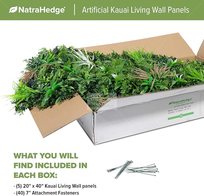 NatraHedge Artificial Kauai Living Wall Vertical Garden for Outdoor Hedge Installments or Indoor Decor (5 Pack) 28 SQF