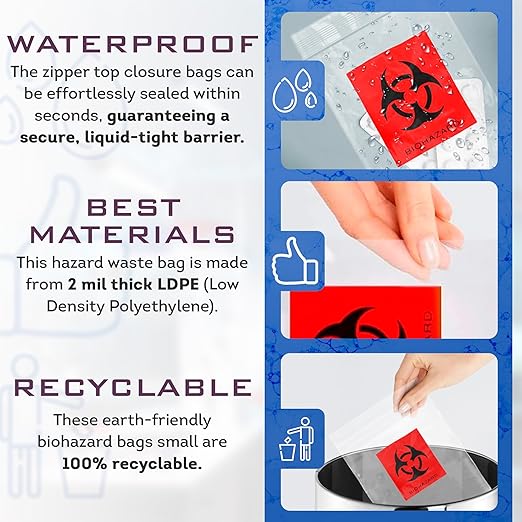 APQ Biohazard Specimen Bags, 6 x 8 Inch. Pack of 100 Clear Zipper Specimen Bags. 3 Wall Polyethylene Specimen Bag. 2 Mils Specimen Biohazard Bag. Biohazard Transport Bag. Biohazard Plastic Bags