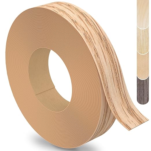 Red Oak Edge Banding, 13/16 inch x 250ft roll of Veneer Edge Banding, Pre-glued Flexible Real Wood Tape Banding for Cabinet Repair Furniture Restoration
