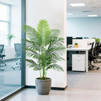 Artificial Palm Tree 4FT Faux Plants Indoor Tropical Fake Palm Tree Areca Floor Plant in White Pot with 13 Trunks & Real Bark Design, Faux Palm Plant for Outdoor Patio Home Room Office Decor