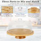 JOEY'Z 6 in 1 Large Bamboo Wood Cake Stand with Lid - Multiuse Wooden Cake Stand with Dome Acrylic Cake Cover/Cake Dome - Cake Holder With Lid - Bamboo Base Punch Bowl - Cake Stands