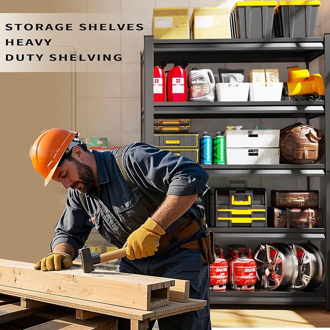 2 Pack Garage Shelving Heavy Duty Storage Shelves 3000LBS Adjustable Garage Shelves 5 Tier Metal Shelving Unit Utility Rack Shelf for Storage Kitchen Warehouse Pantry, Black,72" H x 59" W x 20" D