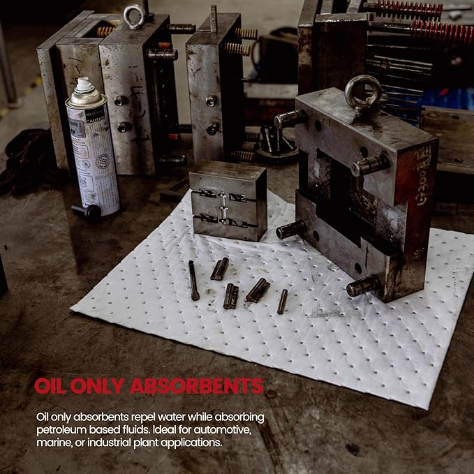 Oil Absorbent Pads | 16"x20" Oil-Only Spill Mat 100-Pack | Industrial Spill Control for Oil & Fuel(24 Gal/Box) | Repels Water Absorbing Sheets
