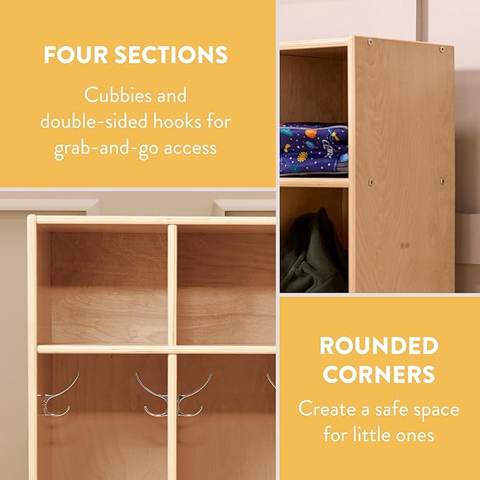 Sleekline 4-Section Toddler-Sized Coat Locker, Kids Furniture, Natural
