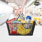Set of 12 Shopping Baskets with Handles, Portable Black Metal Shopping Basket 15.7" x 12" x 7" Wire Mesh shopping Basket with Stand for Retail Stores Supermarket Grocery