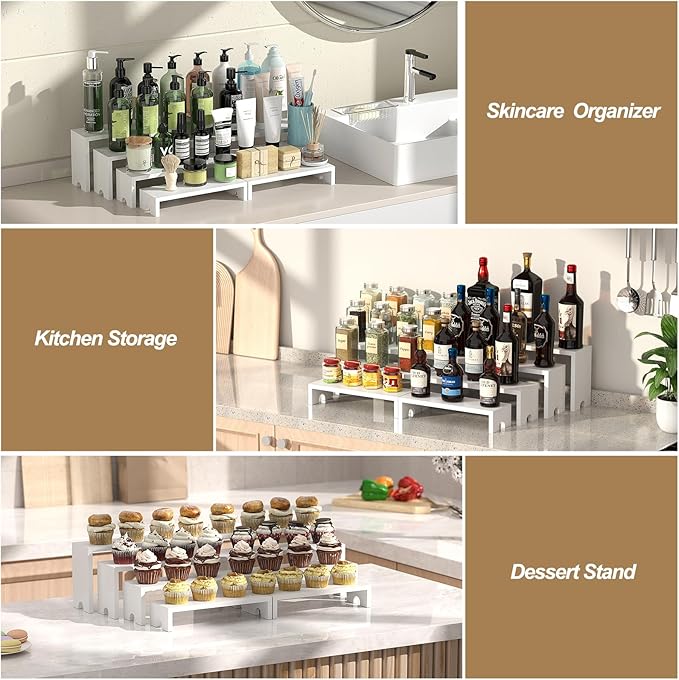 4 Set Large White Wooden Tiered Riser Display Stands for Vendor Events,Stackable Wooden Cupcake Stand,Farmhouse Decor Wood Dessert Table Display Set,Vendor Booth Display Items,Food Display Risers for Party（12-11.2-10.4-9.6IN）