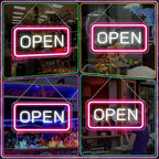 inShareplus 22.8"x 11.8" Open Sign, Super Bright Open Signs for Business, Neon Open Sign with ON/OFF Switch adapter, Electric Light up Sign for Stores, Restaurants Window (Pink&White Horizontal)