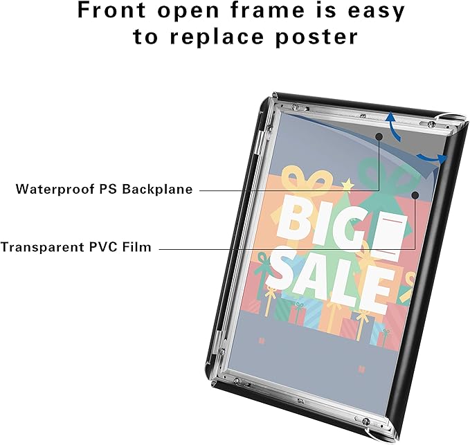 Pedestal Floor Standing Sign Holder 11x17 Inch, Adjustable Poster Sign Stand Aluminum Snap Open Frame for Display Notice/Poster/Advertisement (Black)