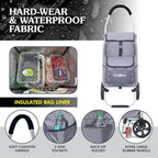 Ultra-Lightweight Gray Foldable Shopping Cart for Groceries Large 42L Capacity Rubber Wheels, Removable Insulated Bag Liner, Durable Aluminum Frame, Multi-Function Personal Hand Truck
