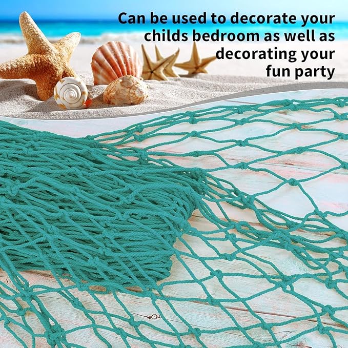 ZUEXT Aqua Decorative Fishing Net 80x40 Inch, Large Picture Fish Net, Wall Photo Hanging Fishnet for Nautical Mermaid Pirate Ocean Themed Hawaii Beach Under the Sea Party Decorations