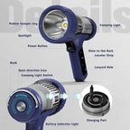 FORTO 3000 Lumens Handheld Spotlight, 1400 Ft Long Range LED Spot Light with 120H Runtime, IPX8 Waterproof Rechargeable Outdoor Flashlight for Camping, Hiking, Emergency, Searchlight (Blue-Plus)