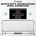 Angry Bull Barricades Metal Interlocking Steel Barricade (8.5 Ft. Heavy Duty, Flat Feet, Grey Powder Coated, Set of 20)