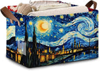 Artist Inspired Floral Storage Basket Large 17x11.5x10.5 Inche-Collapsible Fabric Organizer Bin with Handles for Living Room, Blankets-Decorative Hamper with Impressionist Flower-Single Pack