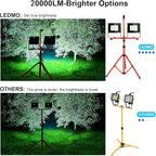 LEDMO 26000 Lumen Led Work Light with Tripod Stand 200W IP65 Waterproof Adjustable Angle Portable Led Work Floodlights with 76.8in Metal Telescoping Tripod for Warehouse, Yard, Job site
