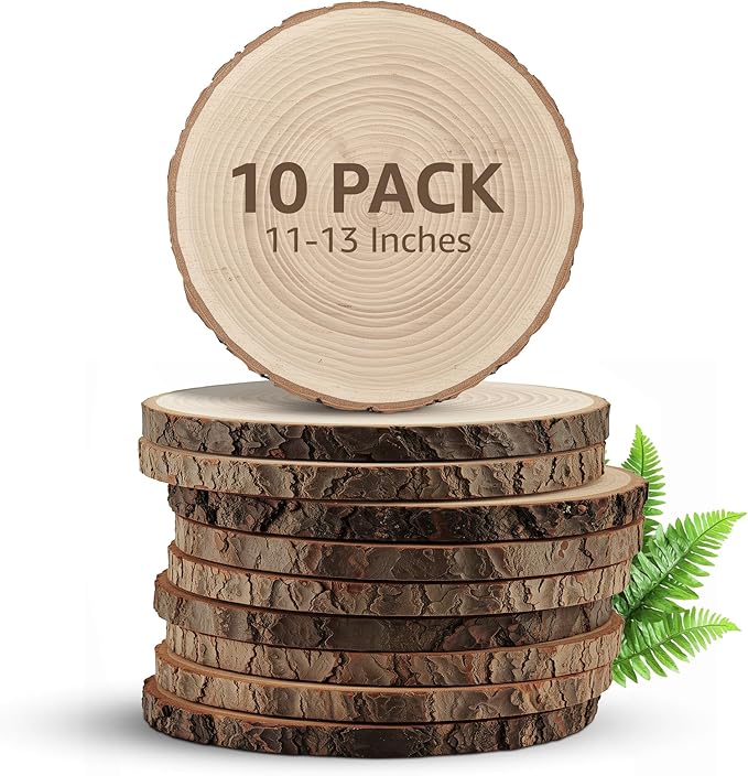 Large Wood Slices for Centerpieces – Wood Centerpieces for Tables, Rustic Wedding Centerpiece, Natural Wood Slabs, Thin Slices, 11-13 inches (10 Pack)