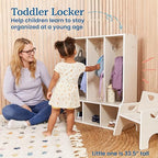 ECR4Kids Streamline 3-Section Toddler Coat Locker with Bench, Kids Furniture, White Wash