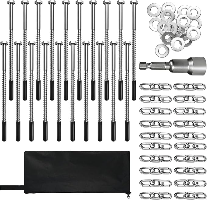 20 Pack Screw in Tent Stakes Heavy Duty,8 ’’ Ground Anchors Screw in,Metal Stakes with Hex Head Driver and Sturdy Storage Bag.(20)
