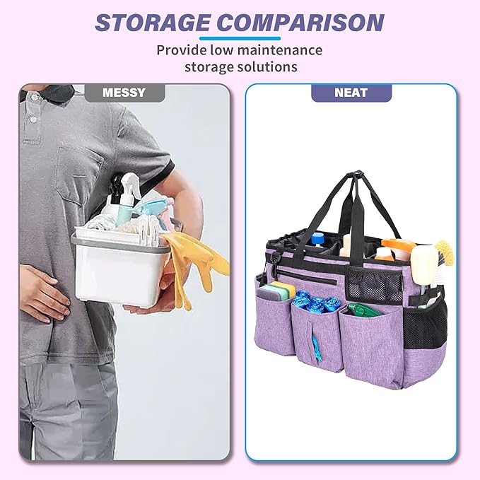 Wearable Cleaning Caddy Bag for Cleaning Supplies,Large Capacity Cleaning Organizer Purple