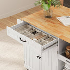 Gizoon Update Kitchen Island, 41.7" W Kitchen Island with Storage, Rolling Island Table on 5 Wheels, with Drop Leaf, Refrigerator Door, Adjustable Shelf, Spice/Towel Rack, Removable Tray, White