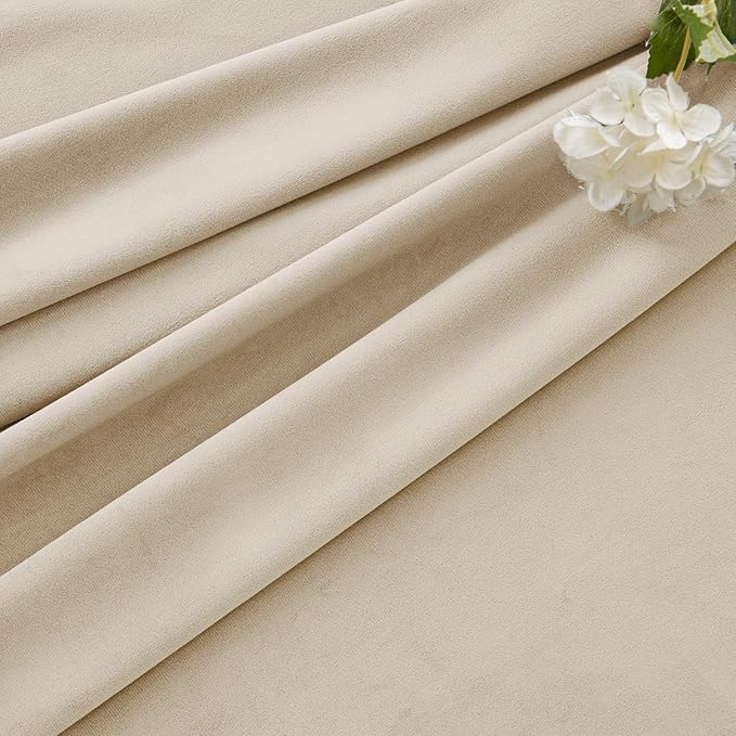 MIULEE Velvet Curtains 84 Inches Long 2 Panels Set for Bedroom, Pinch Pleat Back Tab Luxury Thermal Insulated Living Room Darkening Drapes Pleated Blackout Window Curtains with Hooks, Beige