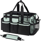 Wearable Cleaning Caddy, Cleaning Caddy Supplies Organizer with Handle & Shoulder Straps for Housekeepers, Under Sink & Car Cleaning Tool Organizers Bag with 4 Foldable Divider (Celadon)